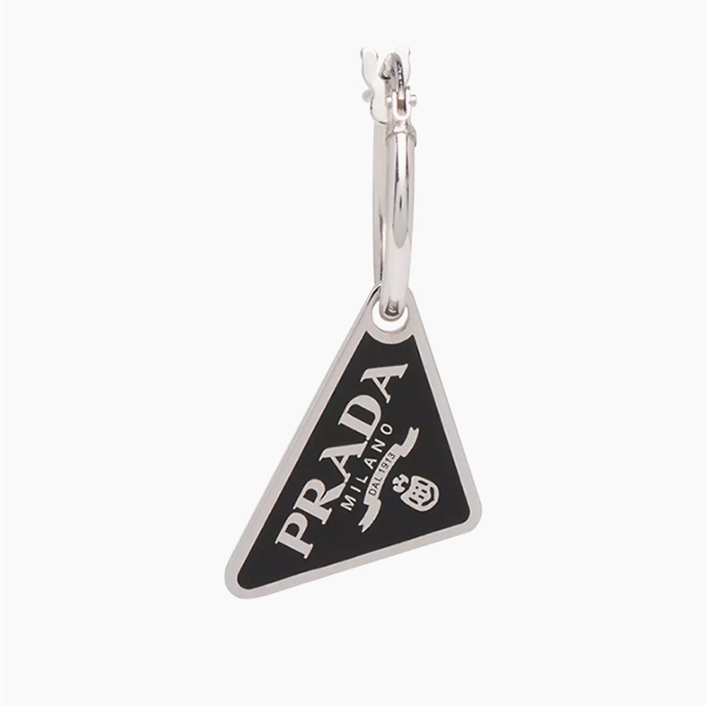 Prada Black and Silver Triangle Single Earring - Right